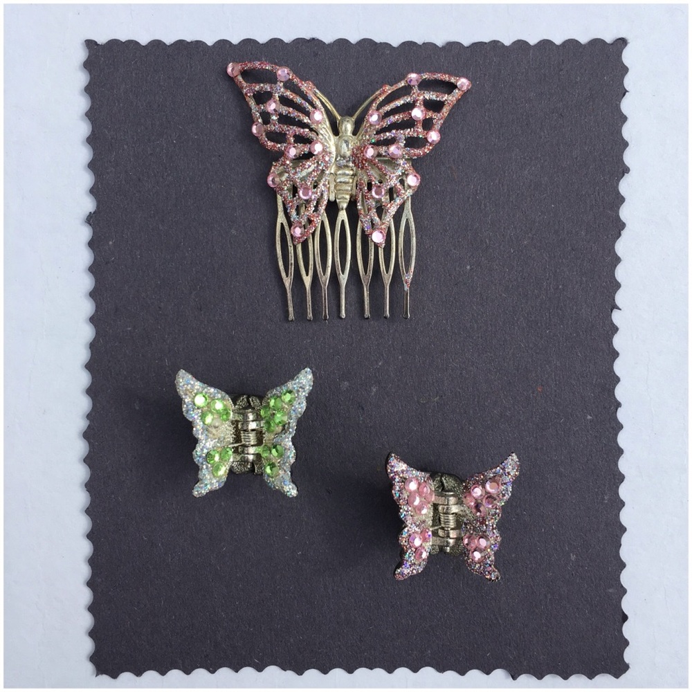 Crystal Butterfly Hair Comb & Hair Clip Set